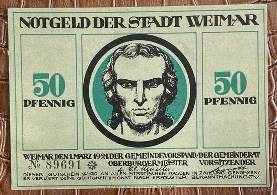 Нотгельд 50 пфеннигов 1921 год. Веймар,. Веймарская республика