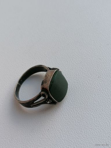 Кольцо СССР, серебро 875 пробы, Нефрит, торги с Рубля