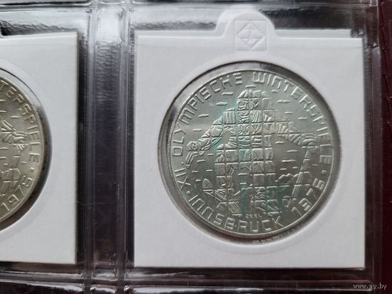 100 шиллингов 1975 XII зимние Олимпийские Игры, Инсбрук 1976 - Лыжник (Щит - Вена)! Серебро 24 грамма 640 пробы! ВОЗМОЖЕН ОБМЕН!