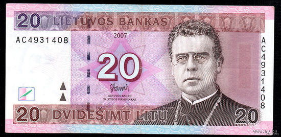 ТОРГ! 20 Лит 2007! Серия AC! Литва! ВОЗМОЖЕН ОБМЕН!