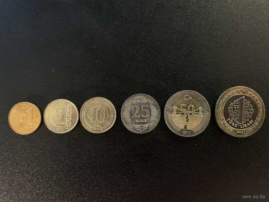 Турция. Набор монет. 1-5-10-25-50 куруш, 1 лира 2018 год. UNC