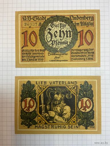Нотгельд 10 пфеннигов 1919 год Линденберг -0401