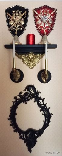 - Композиция АНГЕЛ-ХРАНИТЕЛЬ Подсвечники от рояля бронза Рама чугун 19 век и пр.