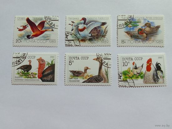Марки птицы СССР 1989-1990 год    6шт