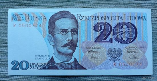 Werty71 Польша 20 злотых 1982 аUNC банкнота Ромуальд Траугутт