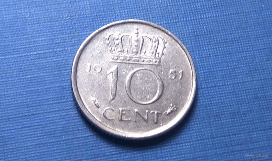 10 центов 1951. Нидерланды.