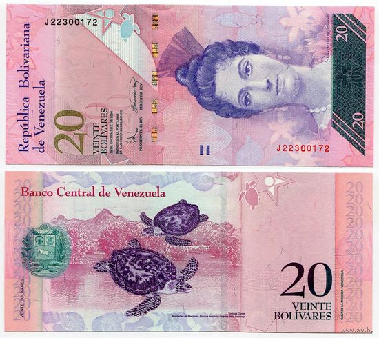 Венесуэла. 20 боливаров (образца 2008 года, P91c, UNC)
