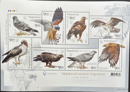 Украина 2020 Красная книга. Фауна. Хищные птицы. Блок