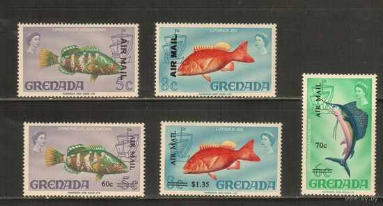 Гренада-1972(Мих.,454-467) , **  , Морская  Фауна,Рыбы, Надп.