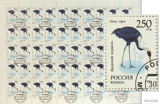 3. Марки России сцепка 50 штук "Даурский журавль" 1993 год