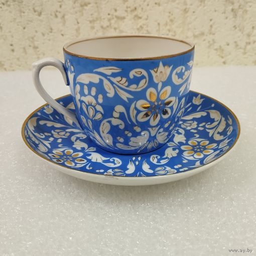 Чашка с блюдцем (чайная пара 250 мл) Незабудки. Песочное 1955 г