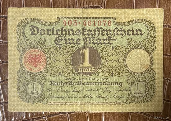 Монета 1 марка 1920 год. Веймарская республика.