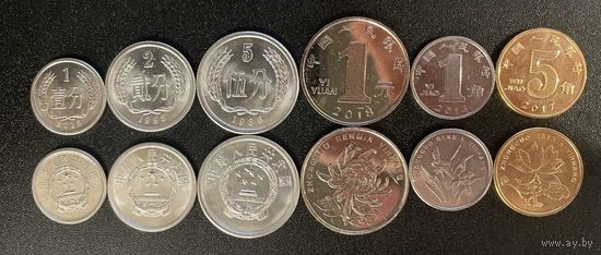 Китай НАБОР МОНЕТ 6 штук 1 2 5 фынь 1 и 5 дзяо 1 юань UNC