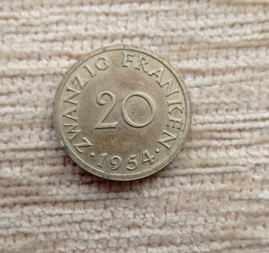 Werty71 Германия Саар Саарленд 20 франков 1954