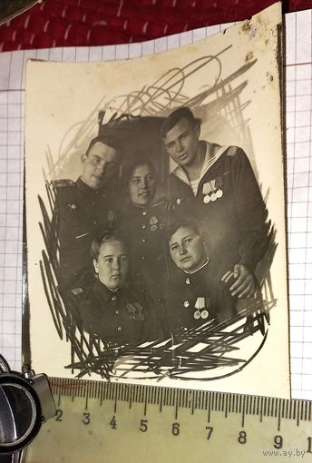Фото  групповое женское РККА ww2  награды  Сеастополь   41-45г подписано!