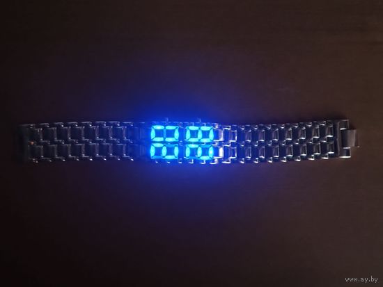 LED watch, светодиодные часы-браслет, Iron Samurai silver, синие. Торг есть.