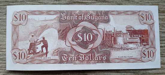 Werty71 Гайана 10 долларов 1992 UNC банкнота