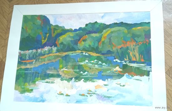 Картина река лесной пейзаж искусство 90е