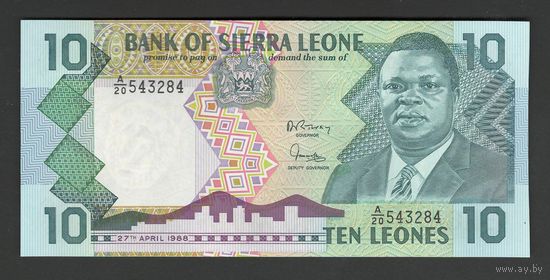 Сьерра-Леоне 10 леоне 1988 года. Тип Р-15. Состояние UNC