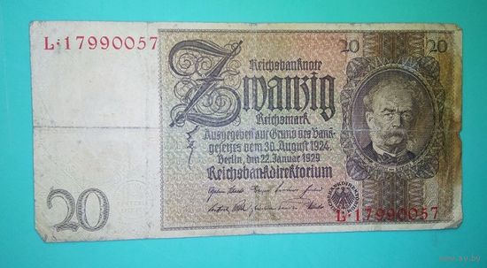 Банкнота 20 марок  Германия 1929 г.