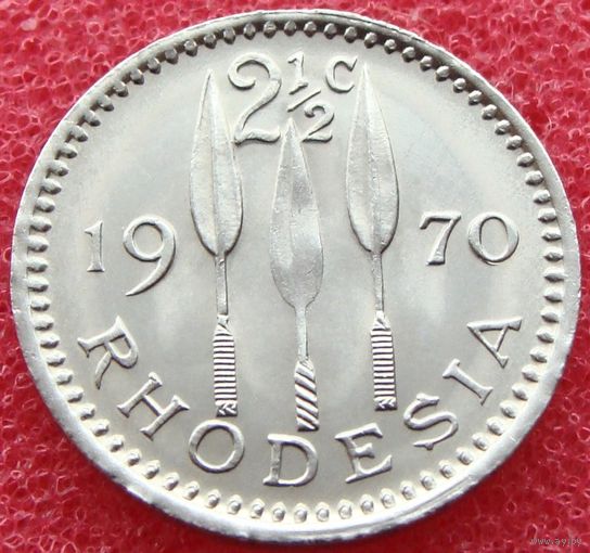 Родезия. 2 1/2 цента 1970 год  KM#11  "Елизавета II"  Тираж: 4.000.000 шт