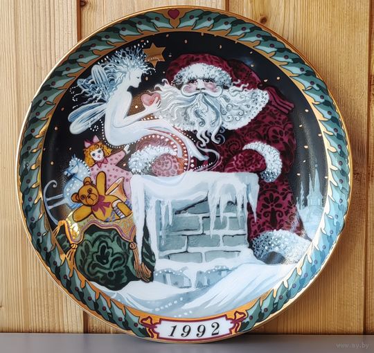 Тарелка декоративная из серии "Коллекция Санта Клауса", "Санта на крыше", 1992 год. Дания