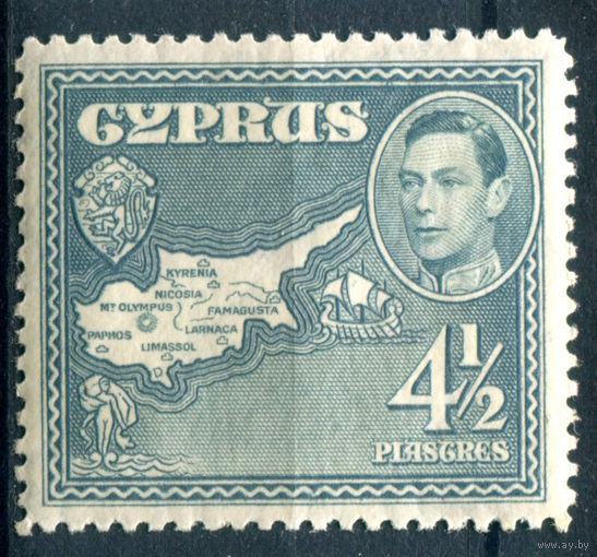Британские колонии - Кипр - 1938/51г. - ландшафты, архитектура, король Георг VI, 4 1/2 Pia - 1 марка - MLH [Mi 148]. #4-B6-112-A-2