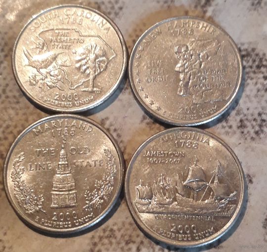 25 центов (квотер) 2000 США Мэриленд. Вирджиния. Нью- Гемпшир. Ю. Каролина
