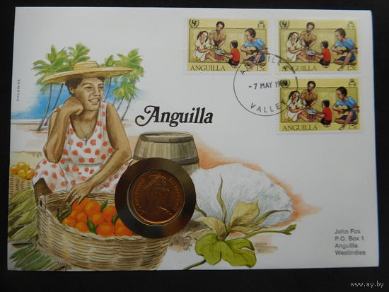 Ангилья, Великобритания 2 новых пенса 1981 г конверт первого дня КПД