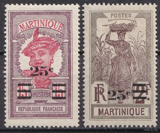 3.FrK. Франция. Колонии. Мартиника. Местные мотивы. Надпечатка нового номинала. 1924-25 гг. Mi.##106-107.