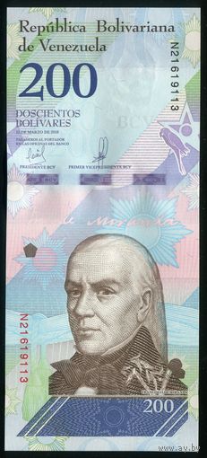 Венесуэла 200 боливаров 2018 г. P107. Серия N. UNC