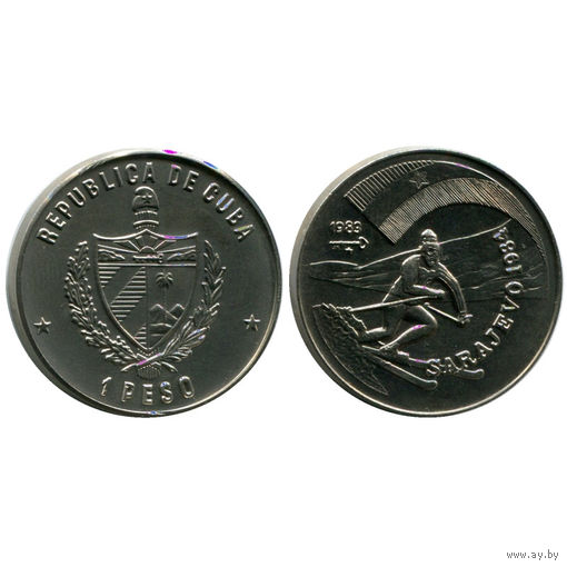 Куба 1 песо, 1983 XIV зимние Олимпийские игры, Сараево 1984 - Горнолыжник UNC