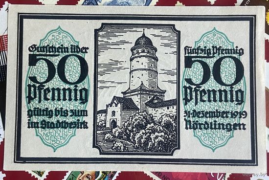 Нотгельд Нёрдлинген, 50 пфеннигов 1919 год. Веймарская республика.