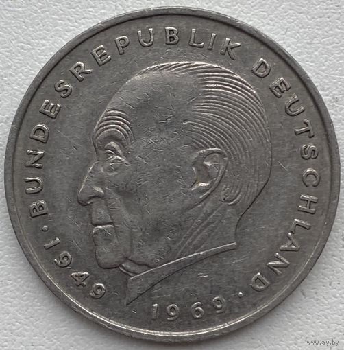 Германия 2 марки 1974 г. G. Конрад Аденауэр. 20 лет Федеративной Республике (1949-1969)