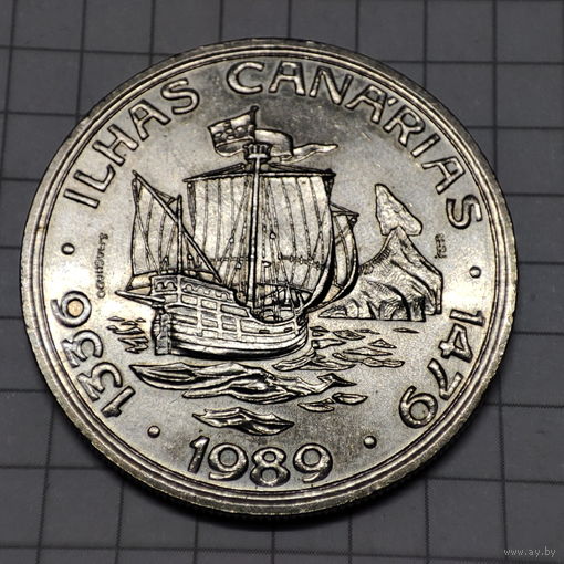 Португалия 100 эскудо 1989 года .Открытие Канарских островов.