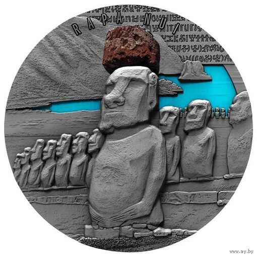 Камерун 2000 франков 2020г. "Остров Пасхи: Моаи". Монета в капсуле; подарочном футляре; сертификат; коробка. СЕРЕБРО 62,20гр.(2 oz).