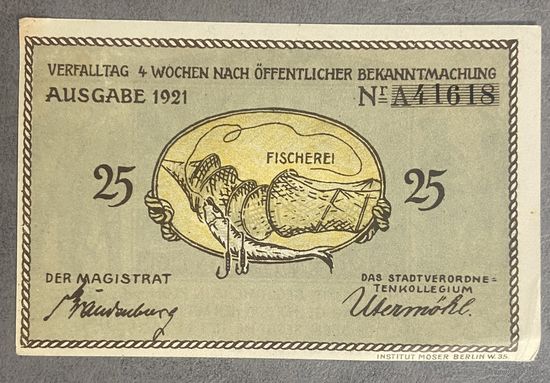 Нотгельд 25 пфеннигов 1921 год. Плен. Веймарская республика.
