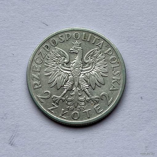 Монета СЕРЕБРО Польша 2 злотых 1933 год Ядвига ОТЛИЧНЫЕ
