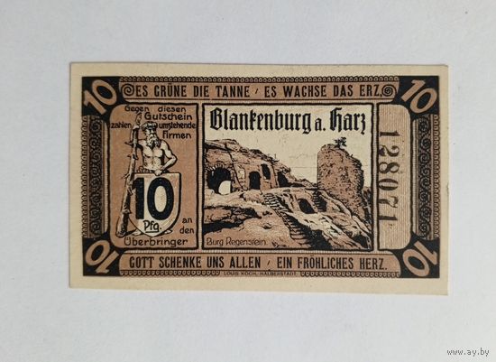 Нотгельд 10 пфеннигов 1920 г. UNC.