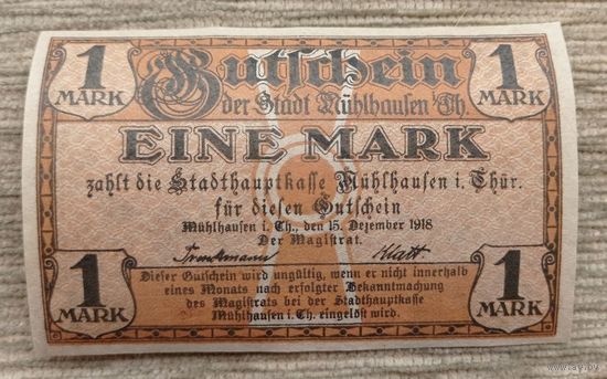 Werty71 Германия- Мюльхаузен 1 марка 1918 банкнота