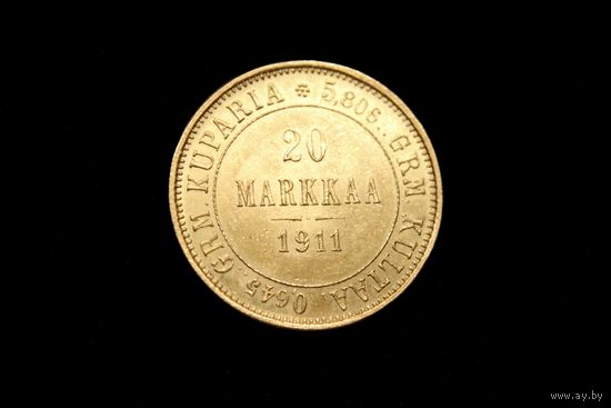 20 марок 1911 г. Финляндия (Российская Империя), Николай II. Штемпельный блеск!