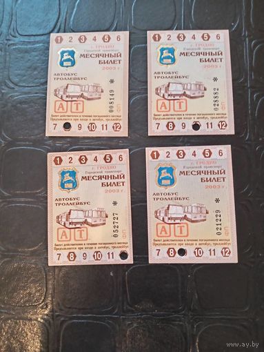 Проездные билеты 2003 г. Гродно