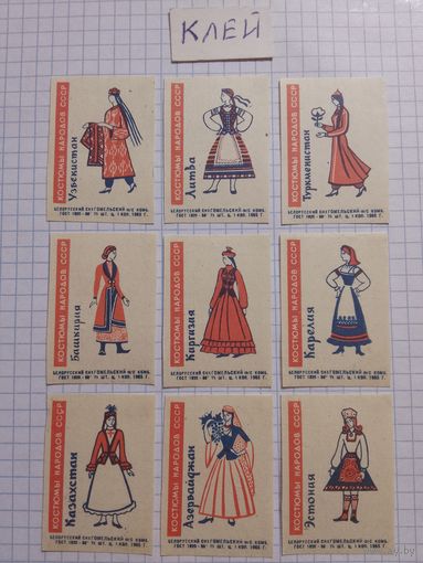 Спичечные этикетки ф.Гомель. Костюмы народов СССР. 1965 год