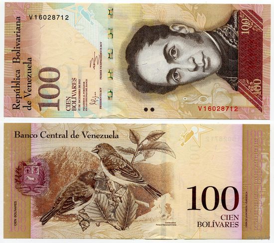 Венесуэла. 100 боливаров (образца 27.12.2012 года, P93f, UNC)