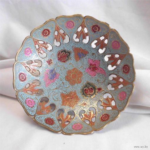 Ваза Конфетница 15 см Латунь Эмаль Индия