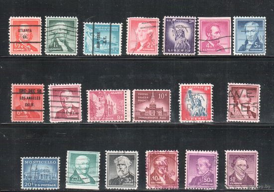 США-1954, (Мих.650-674), гаш.  , Стандарт, Известные американцы, Архитектура,Живопись, 20 марок