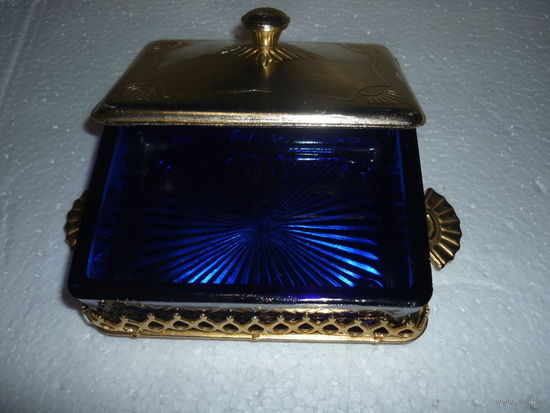 Антикварная Маслёнка 30-ые гг. СССР Кобальтовое Стекло Ручной Работы Артель МЕТИЗ