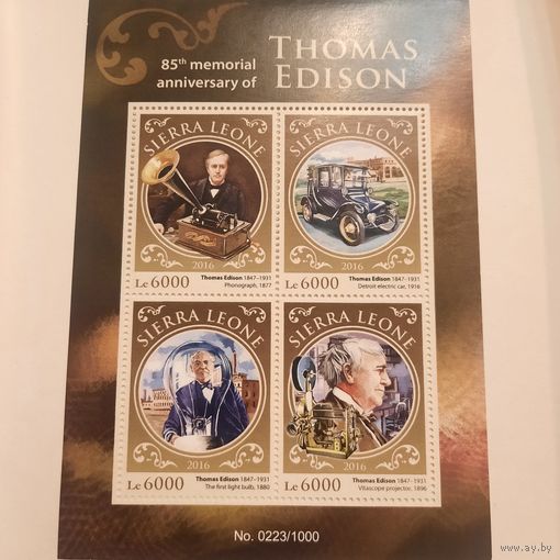 Сьерра Леоне 2016. Томас Эдисон 1847-1931. Малый лист