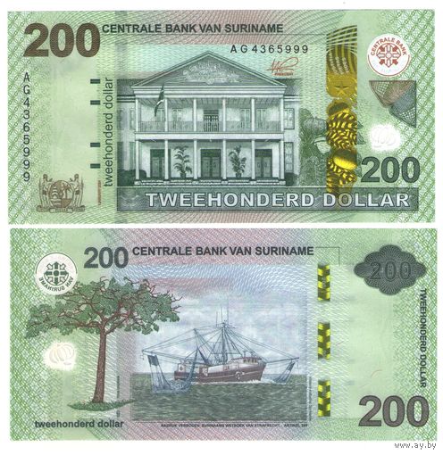 Суринам 200 долларов 2024 год UNC