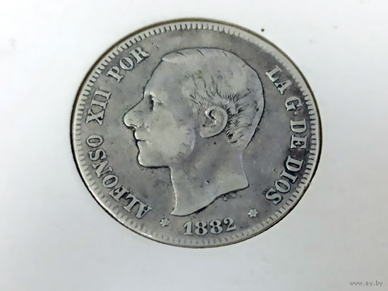 Монета 2 песеты 1882 года. Альфонсо XII. Испания.